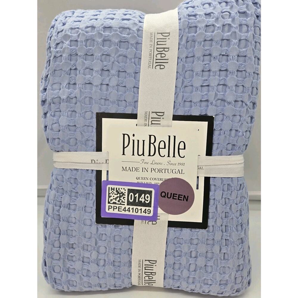 Piu Belle Portugal QUEEN Soft Cotton PERIWINKLE BLUE Textured Waffle Coverlet NW